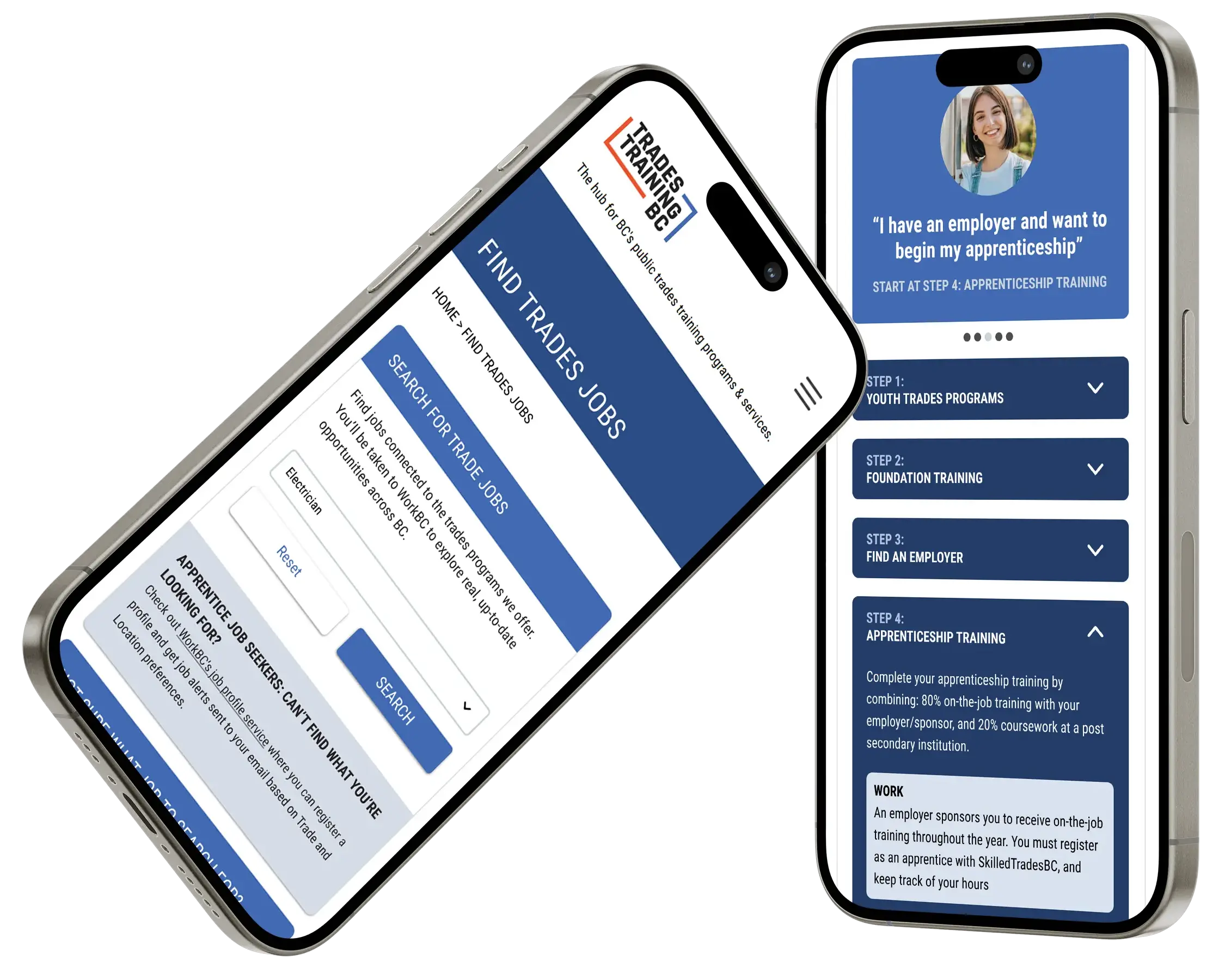 Search Trades Jobs webpage by Trades Training BC, displayed on mobile and desktop