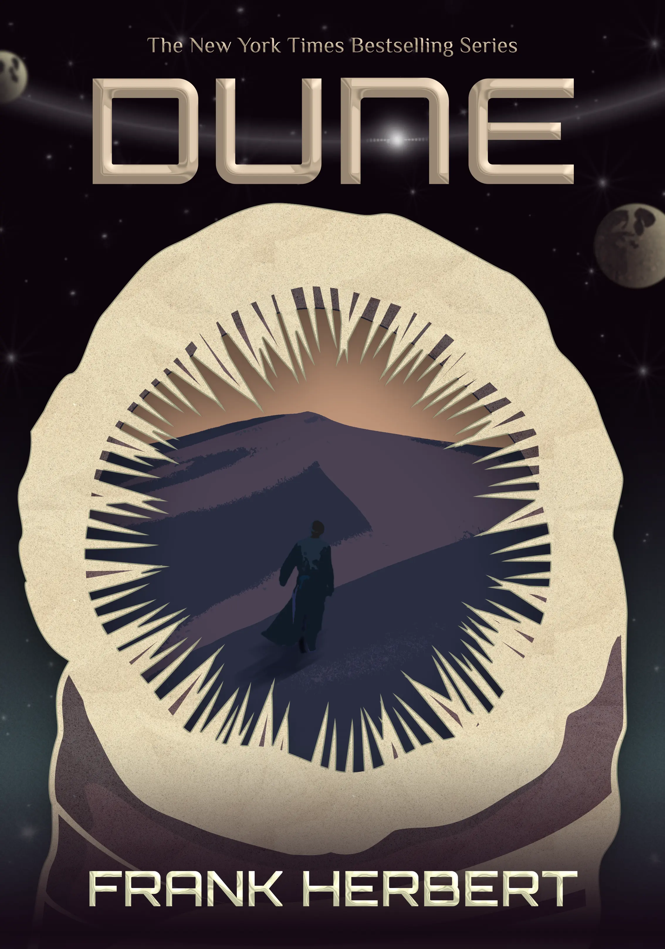 Book cover design for Dune made with compositing photos and vector illustrations.