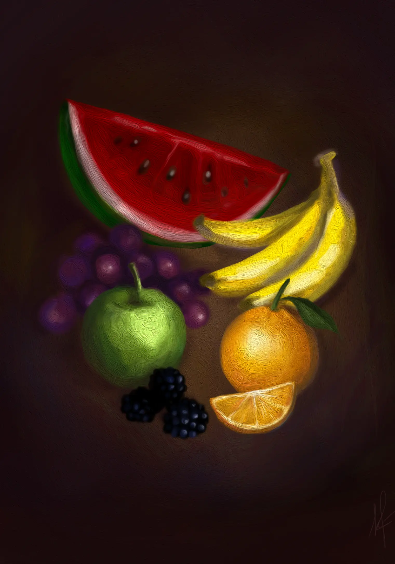 Digital painting of different fruit, used in "Paint By Numbers" mini-project.